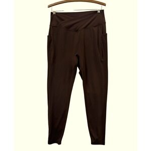 Baleaf Womens XL Brown Crossover V-Waist Leggings with Pockets High Rise Active